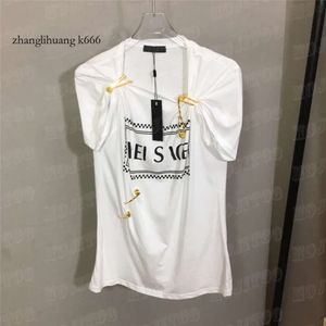 Irregular Letter Print 2024 T Shirts Tees Women Design Metal Pins Tops Short Sleeve Tshirt Casual tank tops xxl,halter crop tank top,