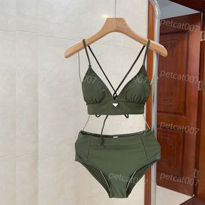 Sexy Dark Green Swimsuit Bikini Women Lace Up One Piece Swimsuit Triangle Metal Logo Stretch Swim Suit Women Bikini Set For Couple Party Beach Swimwear