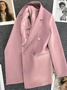 Women's Suits Women Casual Blazer Double Breasted Suit Jacket Korean Version Pure Color Loose Fashion Simple Office Ladies Tops