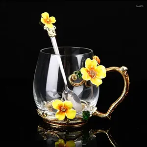 Bicchieri da vino a tazza di caffè smalto tazze di vetro in cristallo e tazze da regalo per bevande da tè a fiori di alta qualità per amante
