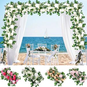 Decorative Flowers DIY Wedding Flower Wall Arrangement Supplies White Rose Artificial Floral Row Arch Backdrop Decor Party Decoration
