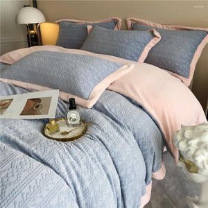 寝具セットモーデン冬の暖かい羽毛布団カバーミルクベルベットソリッドカラー4PCSセット厚いベッドシートと枕ケース付きキルト