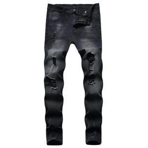 Męskie dżinsy męskie High Street plisted Slim Enter Długie dżinsowe Bałck Hip Hop Pants Pencil for Male Drop Relivery odzież dhnmw