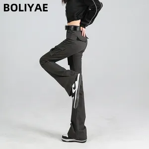 Jeans femininos Boliyae Slim Flare Women 2024 High Street Elasticity Troushers Chic Waist