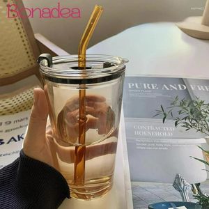 Wine Glasses Creative Straw Cup Simple American Coffee Milk Juice Cold Drink Water Cups Mugs With And Lid