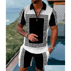 Men'S Tracksuits Mens Summer Shirts With Short Sleeve 3D Trend Luxury Golf T Shirt Black Faashion Blouse Pants Tracksuit 2 Pieces Dro Dhkfu