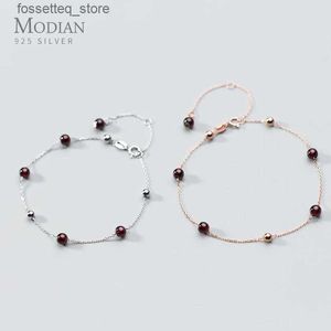 Anklets Modian New 925 Sterling Silver Red Crystal Little Ball Cute Anklet for Women Fashion調整可能なアンクレットファインジュエリーアクセサリーl46