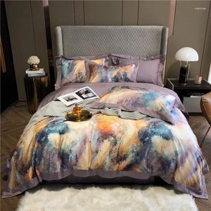 Sängkläder sätter färgglada stjärnhimmel digital tryckning Bomullset Satin duvet täcker säng linnor kuddar hemtextil