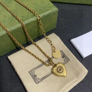 Have stamps 14K gold heart pendant necklace vintage exquisite brand designer necklace male and female matching couple jewelry