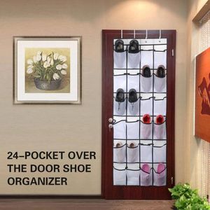 Storage Bags Household 24-Pocket Mesh Over The Door Hanging Shoe Organizer Rack With 4 Hook Holder Hanger Bag Closet