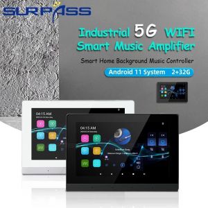 Förstärkare WiFi i väggförstärkare 7 '' Bluetooth Pekskärm Android 11 Wall Panel 8x30W Bakgrund Stereo Sound System Alexa Voice Control