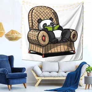 Tapestries Panda Bear Book Reading Lover Wall Decor Tapestry Vintage Bedroom Customizable Gift Soft Fabric Odorless