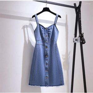 Lässige Kleider übergroße Frauen Denim Spaghetti -Gurtkleid 2024 Sommer ärmellose lose Sundress Ladies Overalls 6xl704