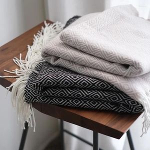 Blankets Professional Decorative Diamond Lattice Fringe Throw Blanket Lightweight Soft Cozy For Outdoor TJ7341 Sofa Couch