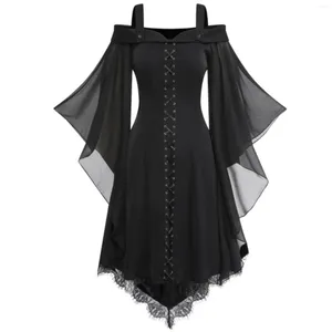 Lässige Kleider Frauen Gothic Spitzeneinsatz Butterfly Ärmel Halloween schwarzer Kleid Fashion Verband sexy Off Schulter Chiffon Goth
