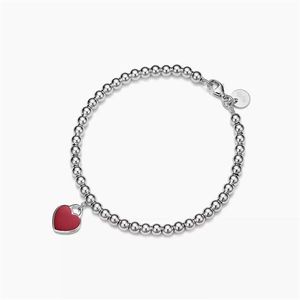 T Hem 925 Sterling Silver Heart Drop Lim Emamel Diamond Plating 4mm Buddha Bead Armband Classic Fashion Joker Accessories