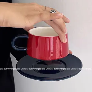 Wine Glasses 1 Pcs Red Black Hit Color Latte Art Coffee Cup Saucers Drinks Ceramics Glass Drinking Drinkware Tea High-end Atmosphere