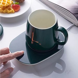 400ML Coffee Cup Coaster Set 55 Degree Temperature Keeping Automatic Heating Ceramic Mug 240329