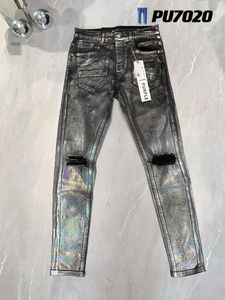 Calça feminina 2024 Jeans de alta qualidade da marca roxa 1: 1 maré de moda slim street preto bezerro com revestimento de prata