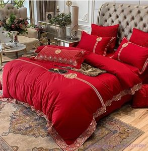 Set di biancheria da letto set di cotone 4pcs King size letto in stile cinese matrimonio rosso 60 tc copertina di piumone ricamato pesante