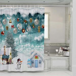 Shower Curtains Small Bathroom Curtain Snowman Partition Thickened Christmas Decoration