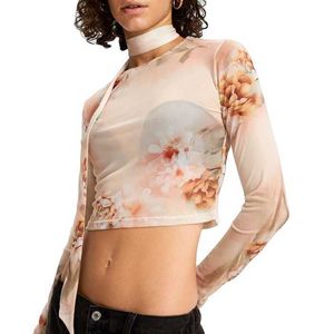 Custom Print High Stretch Tie Dye Cropped Casual Women Oversize Slim Sexy Marble Mock Neck Long Sleeve Crop Tops for