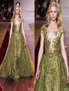 Zuhair Murad Overkirt aftonklänningar med korta ärmar Sträng plundrande nacke sequined prom klänningar golvlängd formell klänning6645148