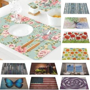 Table Mats Classic Rose Flower Placemat Linen Mat Tree Wooden Style Dining Disc Pads Napperon Plate Bar Tapete De Lugar