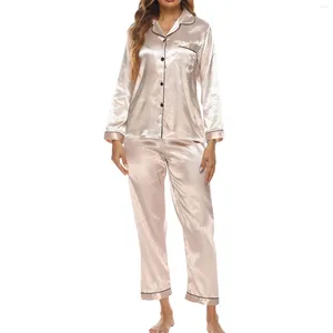 Home Clothing Womens Silk Satin Pajamas Loungewear Two-Piece Sleepwear Button-Down Full Sleeve Sexy Long Set Shorts Homewear 2024