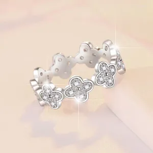 Cluster Rings 925 Sterling Silver Ring Women's Mosang Stone Fashion Simple Clover Versatile Plating Wedding Jewelry Wholesale