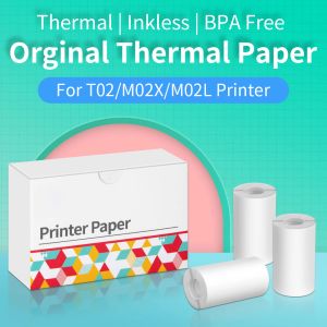 Papper T02/M02X/M02L Pocket Printer Paper T02 Termiskt papper Sticky Paper för Journal Photo Picture Texts Study Notes to Do List 3Rolls