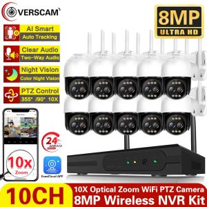 Sistema 4K 8MP Wifi Camera Sicurezza 10x Sistema zoom ottico Sistema 10CH Wireless NVR Tracciamento automatico per esterni PTZ CAMERA PTZ KITS