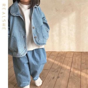 Jackets Denim Jacket For Boys Children Clothing Autumn Baby Girls Clothes Outerwear Fashion Turn-down Collar Jean Coat