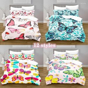 Sängkläder sätter polyesterfjärilstrå täcke set kawaii med örngottssäng för flicka täcke