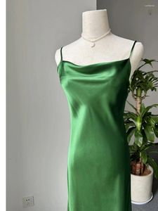 Casual Dresses 100 Silk Swinging-neck Strap Adjustable Bias Cutting Satin Elegant Even Wedding Midi Dress 2024 In