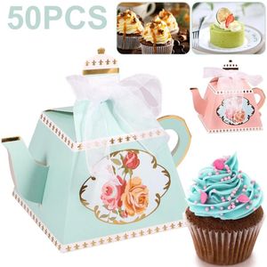 Geschenkverpackung 50pcs Teekannen Süßwarenschachtel wiederverwendbares Papier Blumen Mini Blume Tea Party Boxen Dekor Hochzeit Dekora Gunst