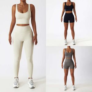 Lu Align Align Female Seamless Align Set Outfits Frauen 2pcs Sport Top BH Leggings Sportanzug Training tragen Tracksuit Fitnessstudio Set Run Kleidung Jogger Zitronen Frau Lady