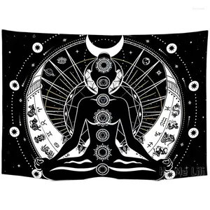 Gobelin czakra czarno -biały słoneczny księżyc medytacja mistyczna gwiazdy autorstwa ho me lili gobelin do salonu