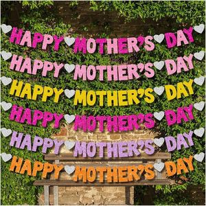 Banner Flags Happy Mothers Day Pl Flag Paper Outdoor Indoor Party Decoration Letter Banners Glitter Heart Hanging Feliz Dia De La Madr Dhpvw