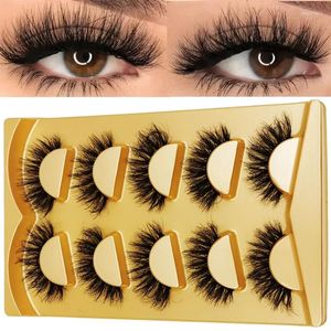 Falsche Wimpern Wimpern Fluffy Cat Eye Wispy 5D Volumen, die wie Erweiterungen dicke weiche lockige gefälschte 5 -Paar -Packung aussehen