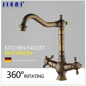 Bathroom Sink Faucets JIENI Modern Antique Brass Faucet & Cold Basin 2 Handles Mixer Tap For Kitchen