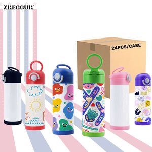 ABD 2 Gün Teslim Çocuk Sevimli Taşınabilir Paslanmaz Çelik 12oz Flip Üst Kids Sublimasyon Tumbler Su Şişesi Sap