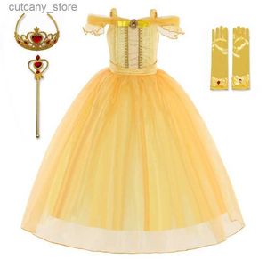 Girl's Dresses Girls Cosplay Princess Dress Beauty Bel Princess Dress Kids Dress up Party Halloween Birthday Drama Photograph Costume 4-10Y L240402