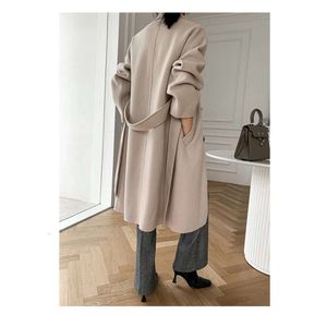 Höst 0C448M73 Vinterkvinnor och blandar Sided Cashmere Coat Medium Långt dubbelbröst ull