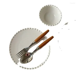 Skålar ins vit pärla spets keramik platta hem dessert västra pasta gröt skål personlighet kreativitet 2 pack