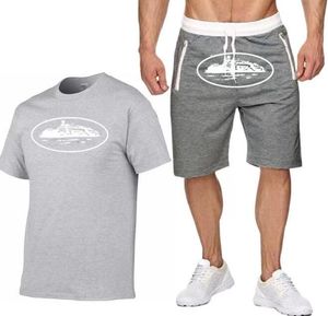 Mężczyzn Drogowe Projektant Plus S-3xl krótki rękaw 2-częściowy zestaw T-shirt+szorty letnia marka jogging