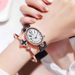 Gu Ou Instagram Oval Diamonds Light Luxury and Magnificent Real Cowhide Strap Fashion Personality Watch Sen Women's Series