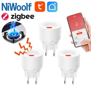 Детектор Tuya Zigbee Gas Detector Оптовая натуральная утечка датчик утечки Smart Life управление приложениями Home Security Sound Alarm Eu/ US/ UK Plug