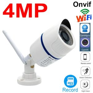 Kameror 4MP BULLET IP CAMERAS WiFi Hemövervakning Säkerhet Trådlös video Utomhus Waterproof HD Camara Onvif Camhipro Camhi