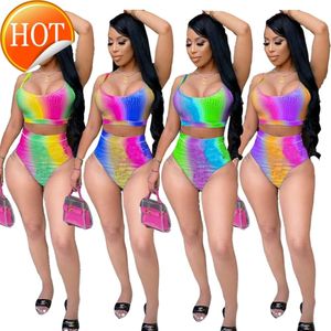 Designer Sexy Bikini Sets 2024 New Fashion Womens Tracksuits Wholesale Items Summer Clothes Sexy Two Piece Set Women Tie Dye Tank Crop Top Panties Bodycon 2 SetWomens